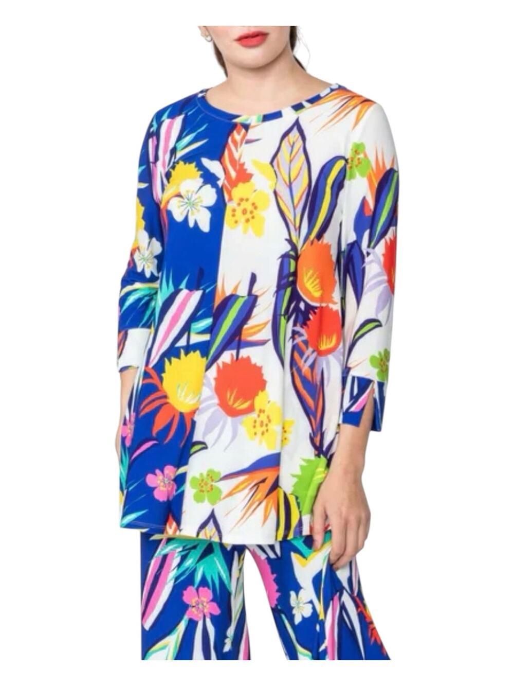 IC Collection Vivid Print Swing Tunic Top Women's XL Colorful Lagenlook Floral
